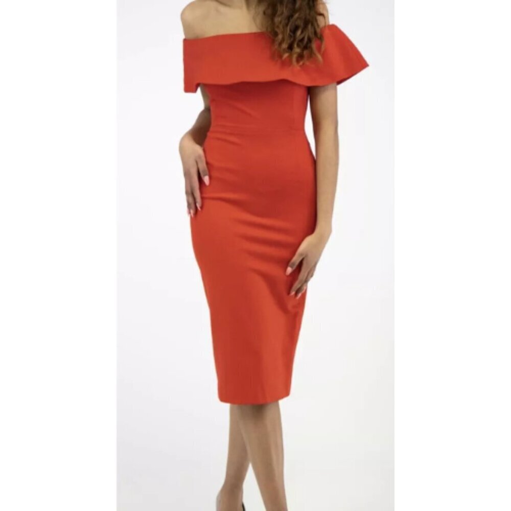 Aritzia Babaton Women's Coral Orange Ruslan Off The Shoulder Midi Dress Size 2